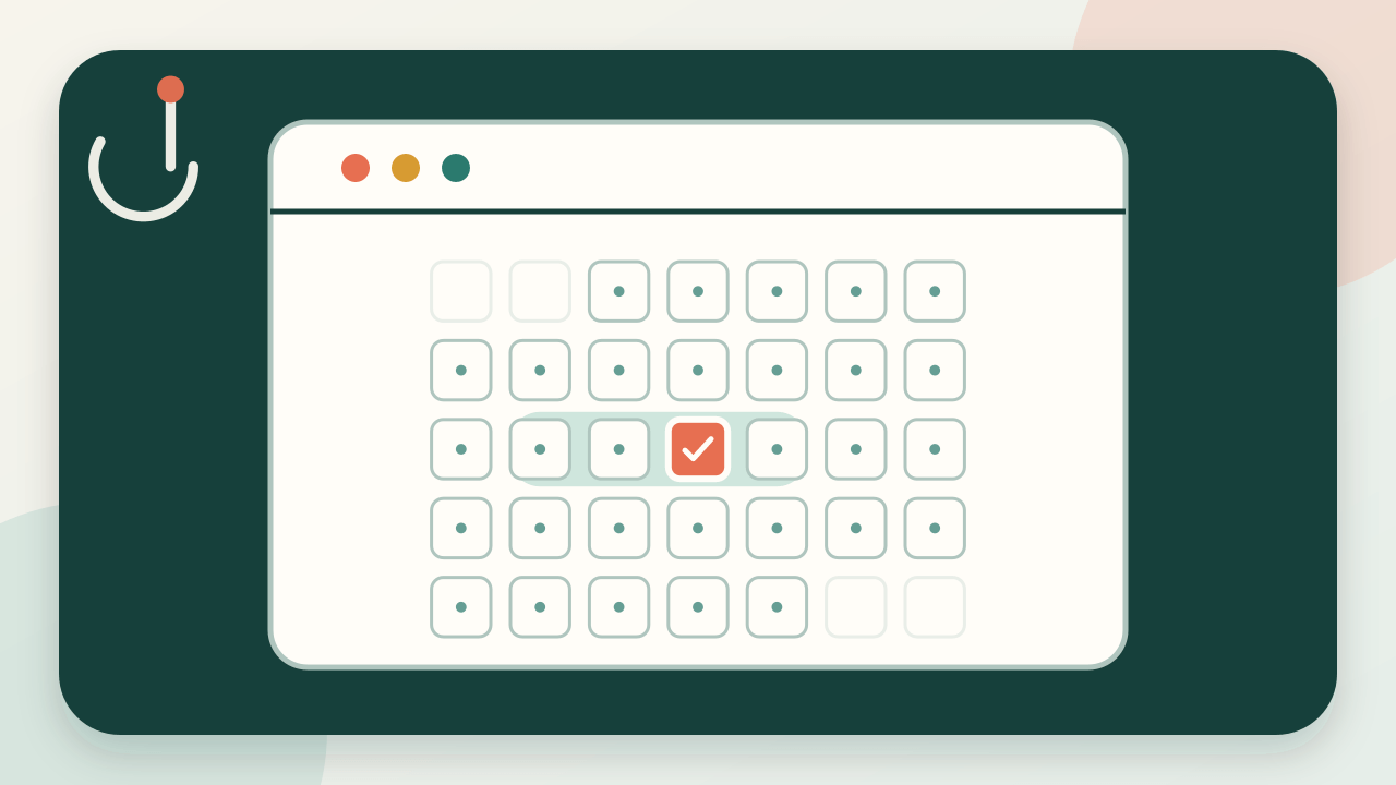 Illustration of a calendar range with unavailable days faded and one eligible date highlighted.