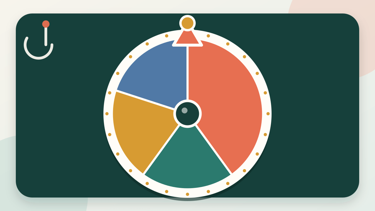 Illustration of a weighted wheel with visible segments, pegs and a fixed pointer.